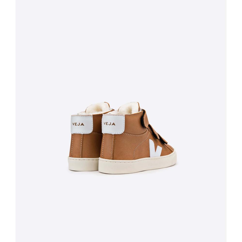 Veja ESPLAR MID FURED LEATHER Kids' High Tops Coffee | CA 687WNB